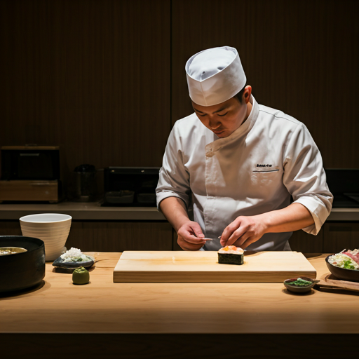 Sushi chef preparing food
