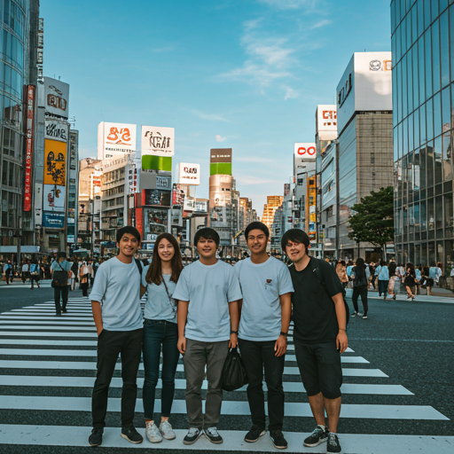 Group of friends in Tokyo Shibuya crossing