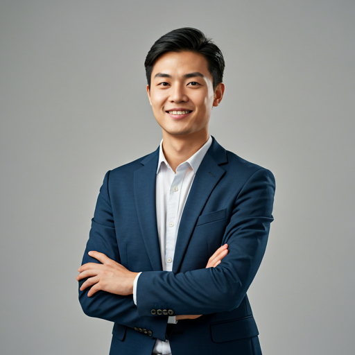 Asian man in suit looking professional and friendly
