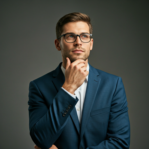 Business man with glasses looking thoughtful
