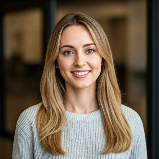 Woman looking at camera friendly with blurred background
