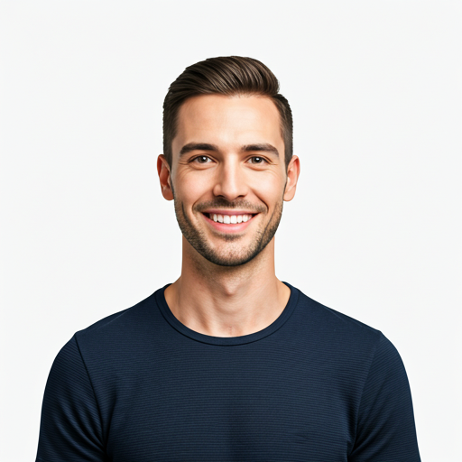 Man smiling warmly with a modern haircut