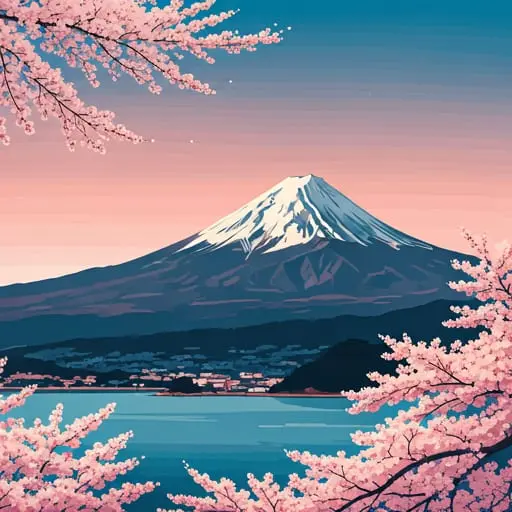 Mount Fuji with cherry blossoms